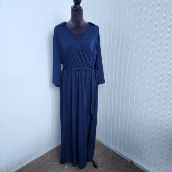 NWT  $70 Collection Women’s Navy Dress Faux Wrap 3/4 Sleeve  Jersey Self Tie 3X - Picture 1 of 11